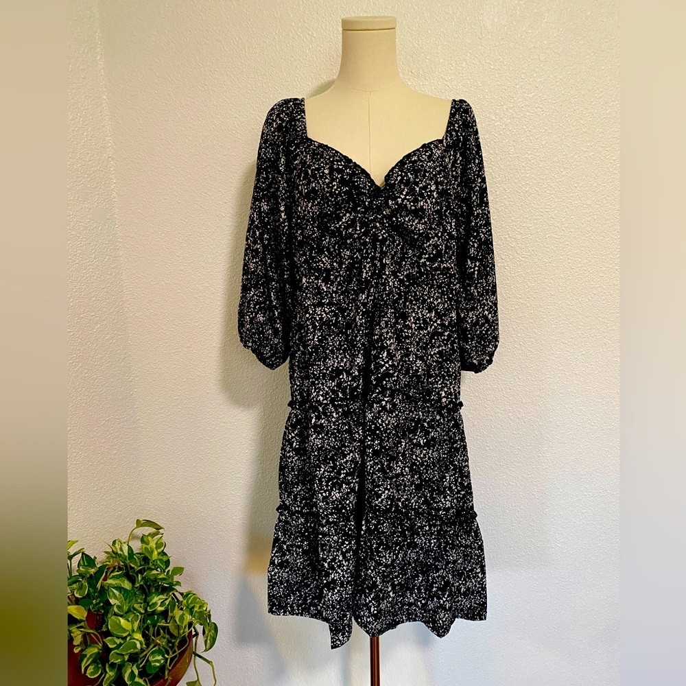 Floral 2XL Midi Dress Sweetheart Neckline 3/4 Sleeves Milkmaid Cottage Country